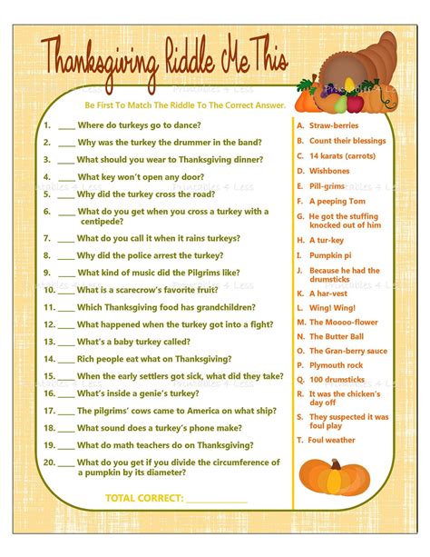 Thanksgiving Game Printable Thanksgiving Riddle Game | Etsy | Kids ...