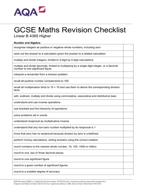 GCSE Maths Revision Checklist