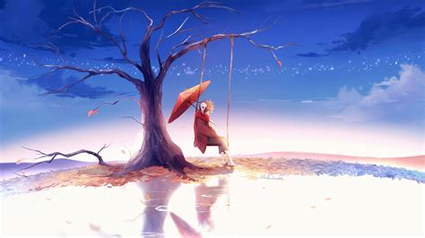 Download Sad Boy Anime Bare Tree Wallpaper | Wallpapers.com