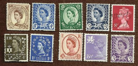 Great Britain Lot of 10 Queen Elizabeth Coil Stamps including 3 Postage Revenue For Sale