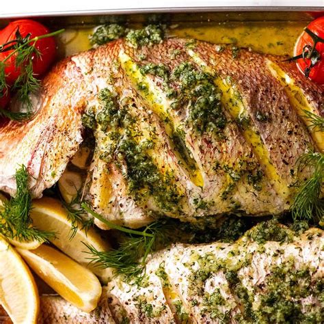 Whole Baked Fish - Snapper with Garlic & Dill Butter Sauce | RecipeTin Eats