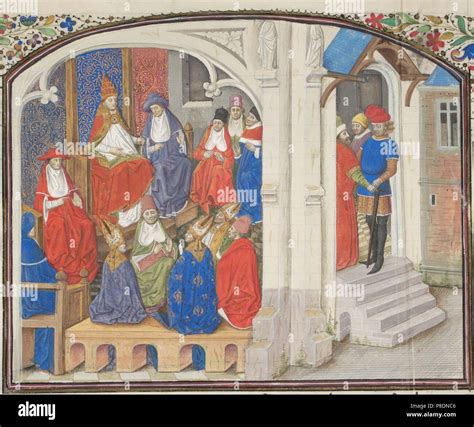 The Council of Clermont in 1095. Miniature from the "Historia" by ...