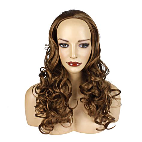 Ladies 3/4 Half Wig Wavy 22 Inch Clip in Synthetic Hair Piece Black ...