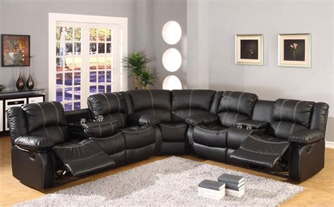 Buy McFerran SF3591 Reclining Sectional 3 Pcs in Black, Faux Leather online