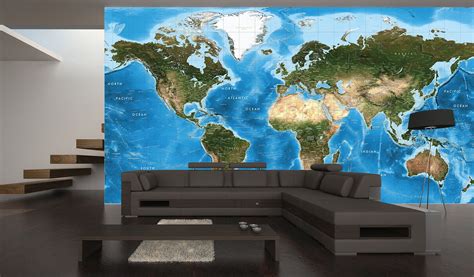 Detailed World Satellite Image Map - Light Blue Oceans | Map wall mural, Map murals, World map decor