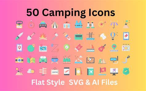 Camping Icon Set 50 Flat Icons - SVG And AI Files