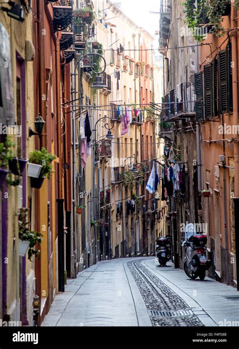 Narrow Street in the Old City of Cagliari Sardinia Italy Stock Photo ...