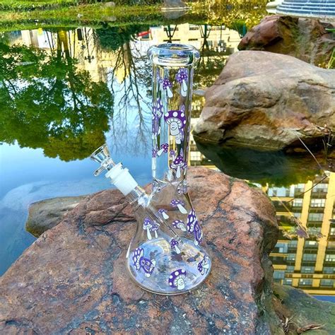 10 Inch Hookah Luminous Purple Mushroom Glass Pipes Glass Water Pipe Smoking Pipe with Bowl（14mm ...