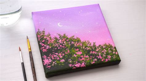 Aesthetic flower sky scenery | Canvas Acrylic Painting for Beginners ...