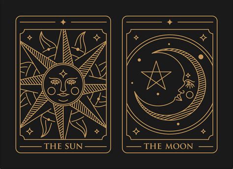 tarot deck card set Illustration. the sun, the moon and the star golden tarot card vector ...