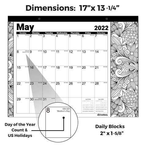 CRANBURY 2022-2023 Coloring Desk Calendar - (13.25x17") Coloring ...