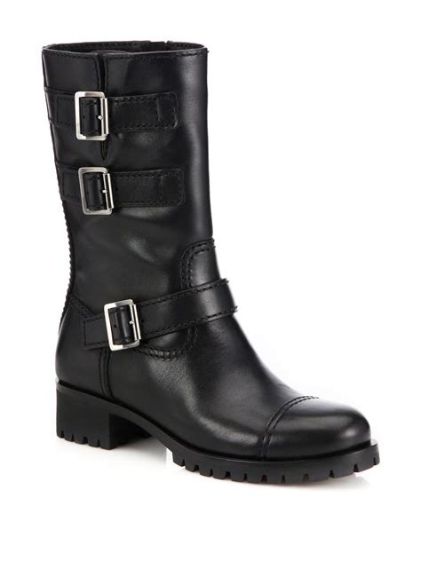 Lyst - Prada Three-buckle Lug Sole Boots in Black