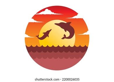 Dolphins Sunset Dolphin Silhouette Jumping On Stock Vector (Royalty ...