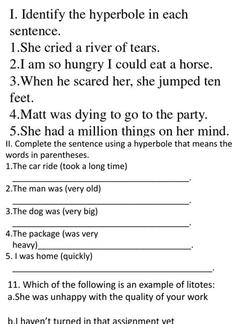 Seatwork Litotes and Hyperbole | PDF - Worksheets Library