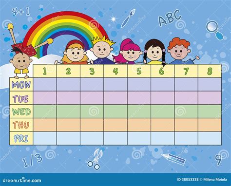 School Timetable With Kids Cartoon Vector | CartoonDealer.com #25931389