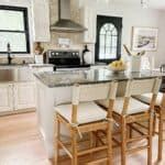 White Kitchen Island With Wooden Bar Chairs - Soul & Lane