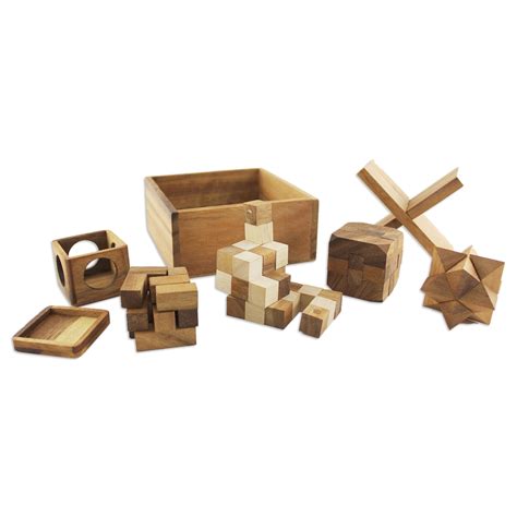 UNICEF Market | Handmade Set of Five Wooden Puzzles from Thailand - Five Puzzles