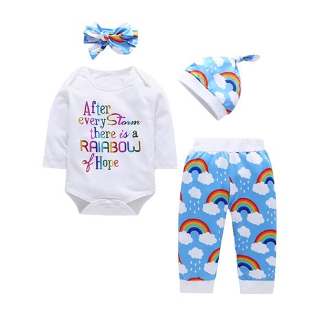 Baby Rainbow Clothes Sets Infant Baby Kids Boy Girl Rainbows Stripes Bodysuit+Pant+Hat Cotton ...