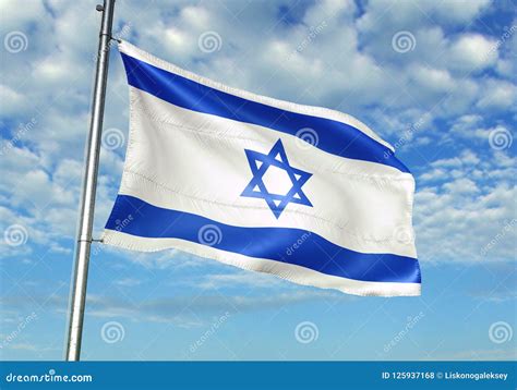 Israel Flag Waving with Sky on Background Realistic 3d Illustration ...