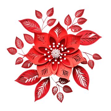 A Drawing Of Flower With Leaves Vector, Red Flower, Lily Flower, Flower Bunch PNG and Vector ...