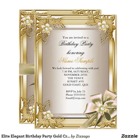 Elite Elegant Birthday Party Gold Cream Bow L Invitation | Zazzle.com ...