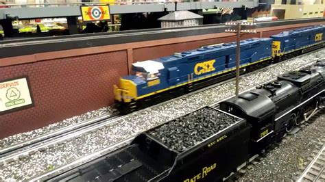 2 MTH CSX DDA40X's pulling coal train on Corner Field Model Railroad Museum - YouTube