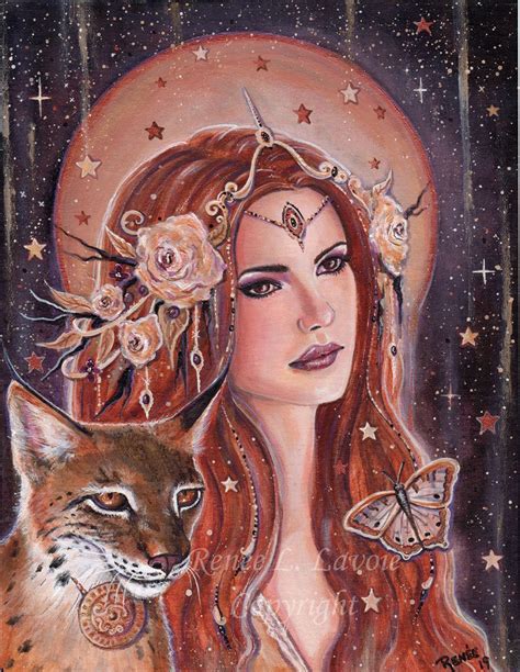 Mythology goddess Freya with lynx and butterfly fantasy art | Etsy