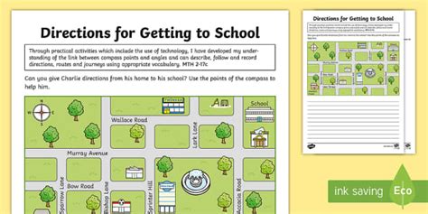 Giving Directions Map Worksheet | Getting to School | ESL