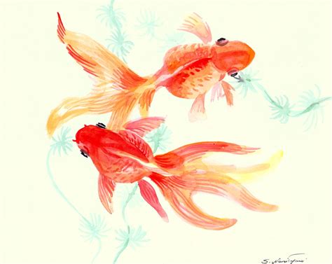 goldfish original watercolor painting 8 X 10 nursery art