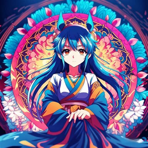 Premium AI Image | Anime girl with colorful BG HD