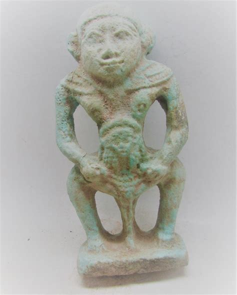 BEAUTIFUL ANCIENT EGYPTIAN GLAZED FAIENCE BES STATUETTE -- Antique Price Guide Details Page