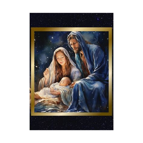 The Nativity: Jesus, Mary and Joseph on a Starry Background Textured Watercolor Matte Poster - Etsy