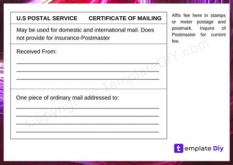 Certificate of Mailing Template Printable in PDF, Word