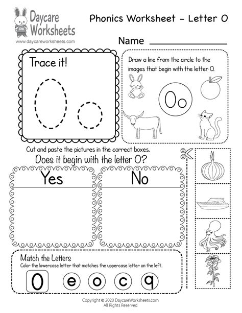 Free Printable Letter O Beginning Sounds Phonics Worksheet for Preschool