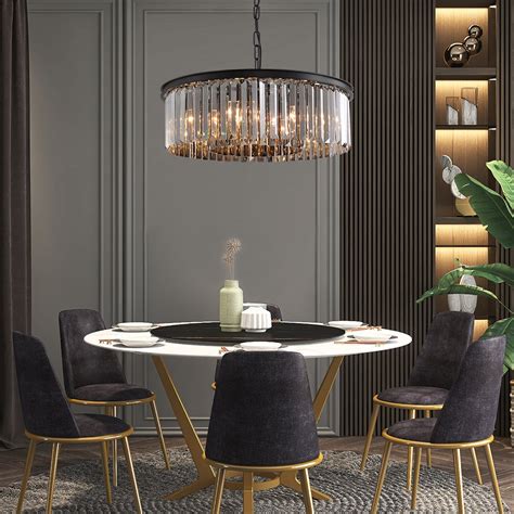 Black Round Design Crystal Chandelier - Pendant Light | Sofary