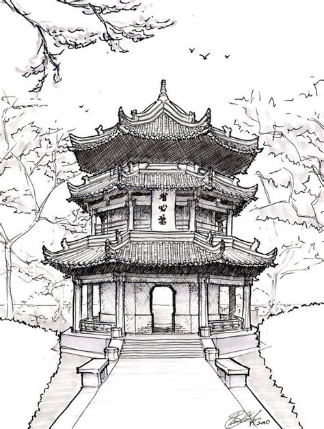 Gallery For > Chinese Pagoda Drawing | Architecture drawing art, Architecture drawing ...