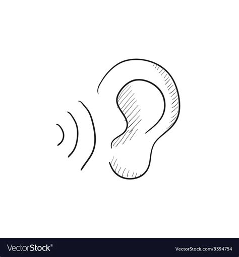 Ear and sound waves sketch icon Royalty Free Vector Image