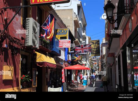 View along the streets of the Old town, Benidorm resort, Costa Blanca ...