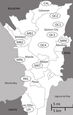 Location of sampling areas. CAL, Barangay Camarin, Caloocan City; LPI ...