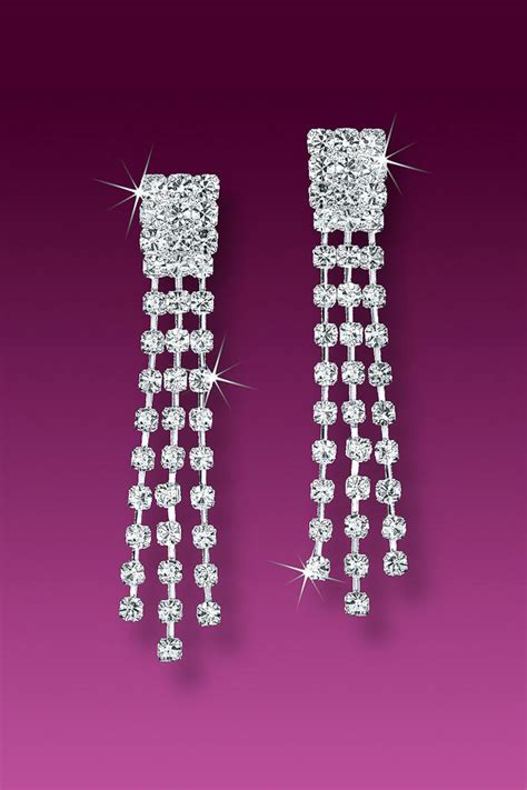 ER034CS Classic Triple Row Rhinestone Chain Earrings