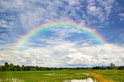 Beautiful Of Rainbow In Blue Sky. | Nature Stock Photos ~ Creative Market