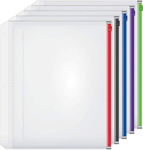 Cardinal Plastic Zippered Binder Pockets, 3-Hole Punched, Fits Full ...