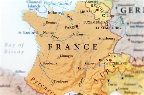 Geographic Map of European Country France with Important Cities Stock ...