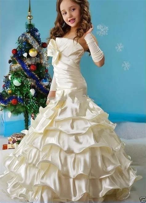 Beautiful Princess Girls' Pageant Dresses Mermaid Satin Strapless Bow Tiers Party Gowns Little ...