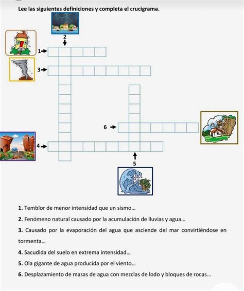 Completa el crucigrama con los desastres naturales correspondientes - Brainly.lat