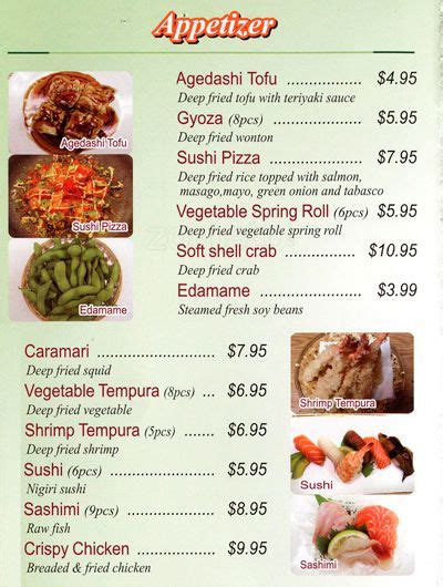 Menu at Sushi Park restaurant, Mississauga