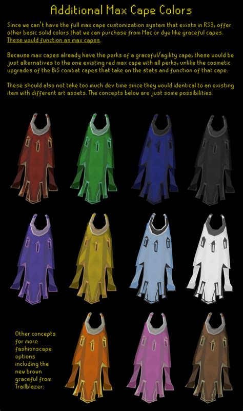 Max Cape Color Variants. These would keep the functions of a max cape and allow options other ...