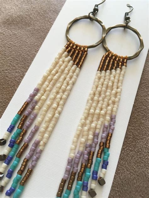 Beaded Fringe Earrings Seed Bead Dangle Earrings - Etsy | Diy earrings dangle, Seed bead jewelry ...