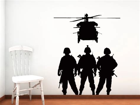 MIlitary Troop Wall Stickers Home Army Soldiers Silhouettes Wall Murals Military Series Cool ...