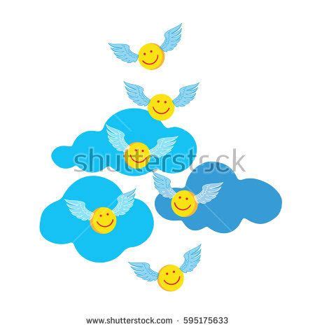 Emoticons in the form of the righteous that go to heaven. Vector illustration, metaphor of ...